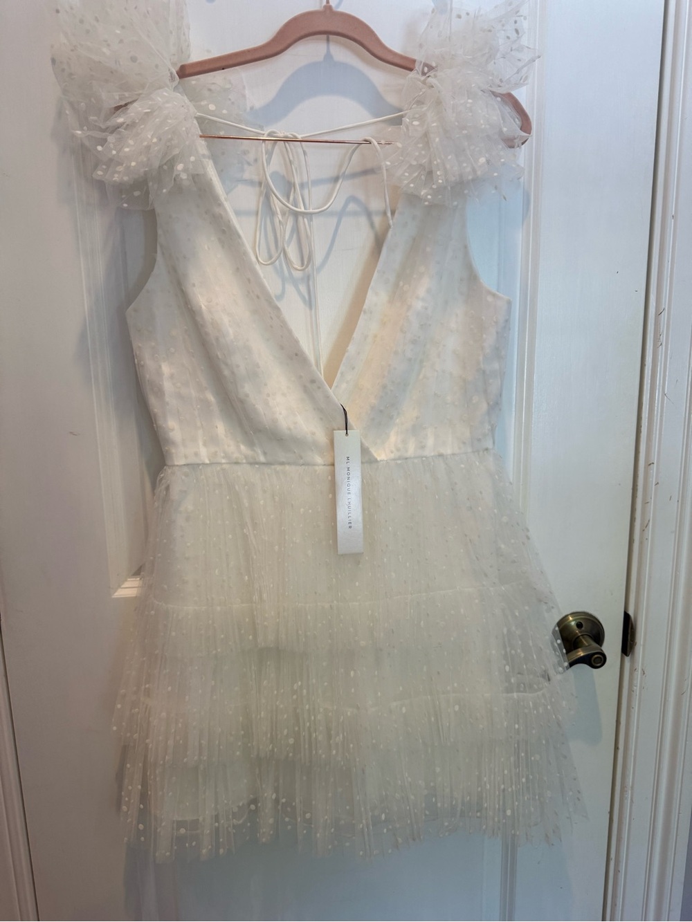 Ivory Tulle Party Dress with Polka Dot Ruffles